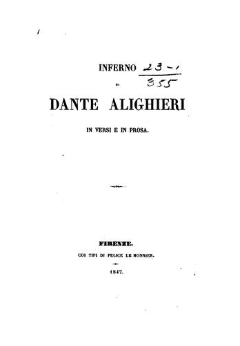 Dante Alighieri, Selmo Carpanetti , Conte Gasparo Gozzi: Inferno (1847, Coi tipi di F. Le Monnier)