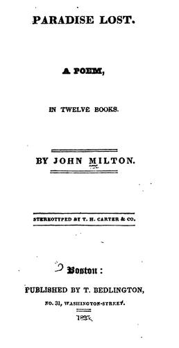 John R. Milton: Paradise Lost: A Poem in Twelve Books (1826, T. Bedlington)