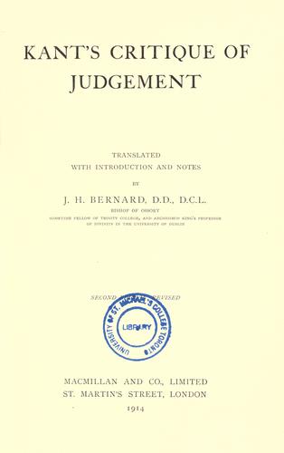 Kant's Critique of judgement (1914, Macmillan)