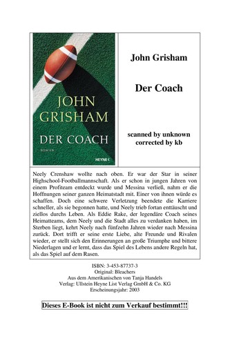 John Grisham: Der Coach (German language, 2003, Heyne)