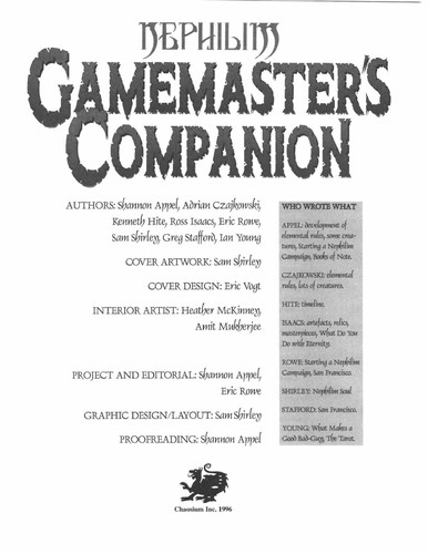 Nephilim Gamemaster's Companion (Nephilim) (Paperback, 1996, Chaosium)