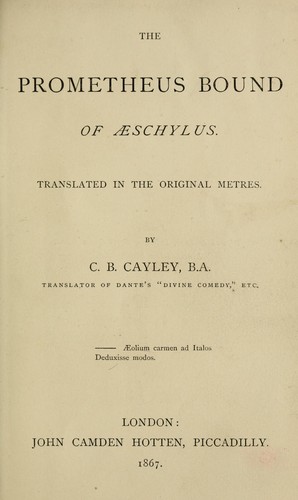 The Prometheus bound of Aeschylus (1867, J.C. Hotten)
