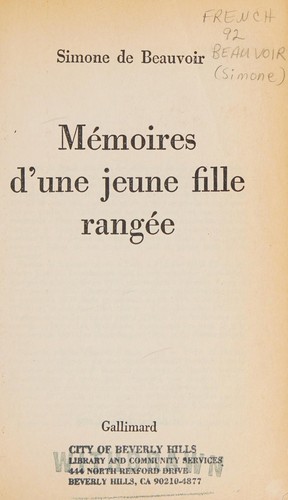 Mémoires du̕ne jeune fille rangée (French language, 1986, Gallimard)