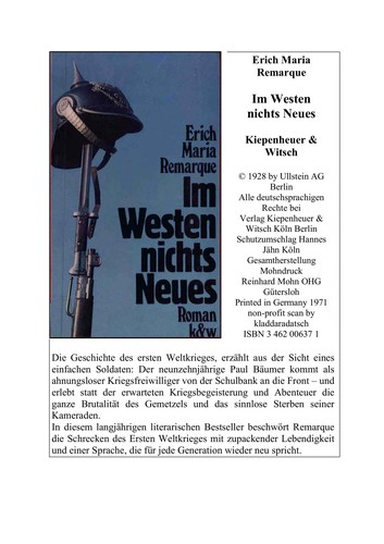 Erich Maria Remarque: In Western nichts Neues (German language, 1974, Kiepenheuer und Witsch)