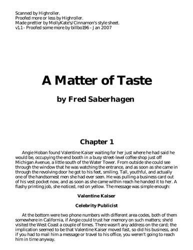 Fred Saberhagen: A matter of taste (1990, T. Doherty Associates)