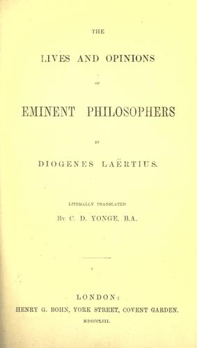 Diogenes Laertius: The  lives and opinions of eminent philosophers (1853, H. G. Bohn)