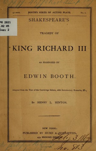 William Shakespeare: Shakespeare's Tragedy of King Richard III (1868, Hurd & Houghton)