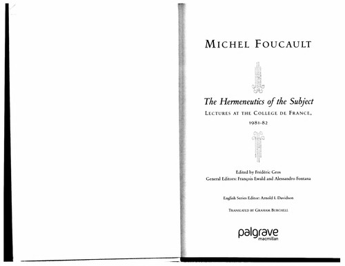 The hermeneutics of the subject (2005, Palgrave Macmillan)