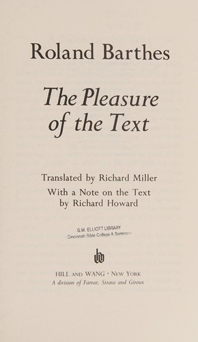 The pleasure of the text (1989, Noonday Press)