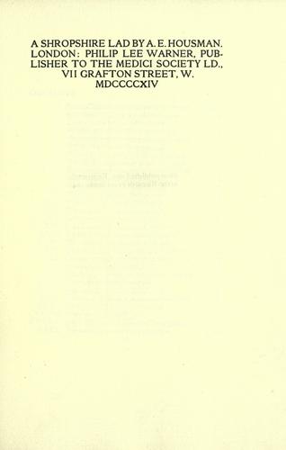 A. E. Housman: A Shropshire lad (1914, P. Lee Warner, publisher to the Medici Society)