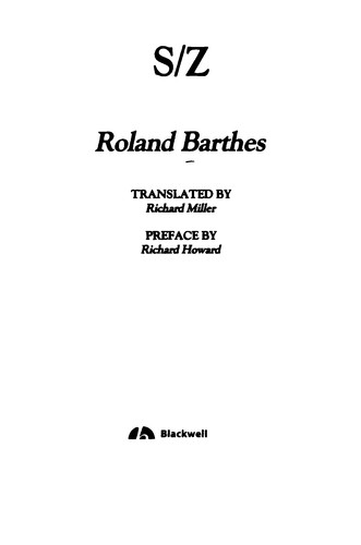 Roland Barthes: S/Z (1974, Hill and Wang)