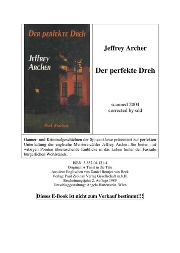 Jeffrey Archer: Der perfekte Dreh. (Hardcover, German language, 1997, Zsolnay, W.)