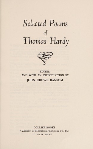 Thomas Hardy: Selected Poems of Thomas Hardy (1961, Macmillan Publishing Company)