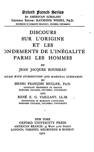 Jean-Jacques Rousseau: Discours sur l'origine et les fondements de l'inégalité parmi les hommes (1922, Oxford University Press)