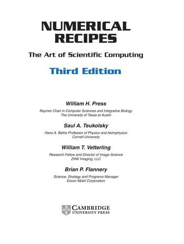 Julien C. Sprott, William H. Press, Saul A. Teukolsky, William T. Vetterling, Brian P. Flannery: Numerical recipes (Hardcover, 2007, Cambridge University Press)