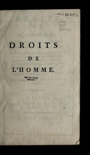 Droits de l'homme (French language, 1791, Chez F. Buisson, imprimeur-libraire, rue Hautefeuille, no. 20)