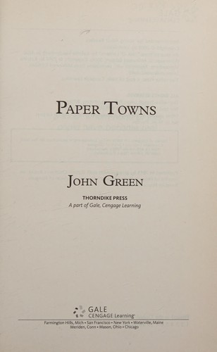 John Green: Paper Towns (2015, Thorndike Press)