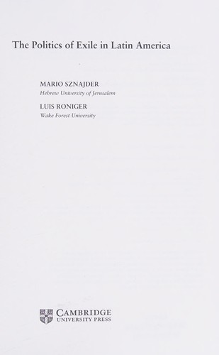 Mario Sznajder: The politics of exile in Latin America (2009, Cambridge University Press)