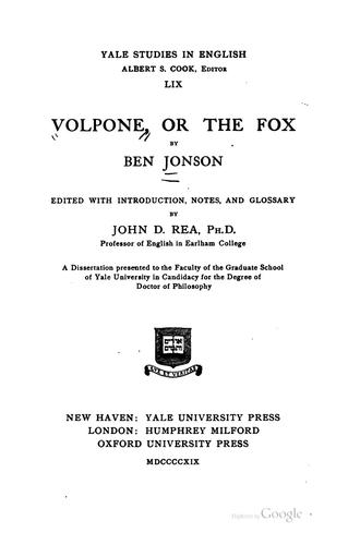 Ben Jonson: Volpone (1919, Yale University Press)