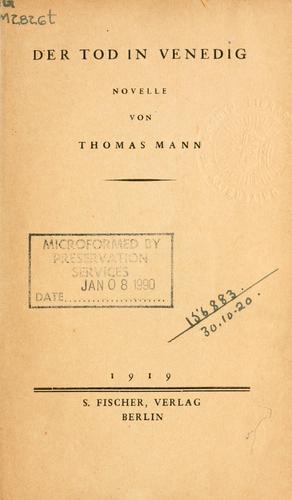 Thomas Mann: Der Tod in Venedig (German language, 1919, S. Fischer Verlag)