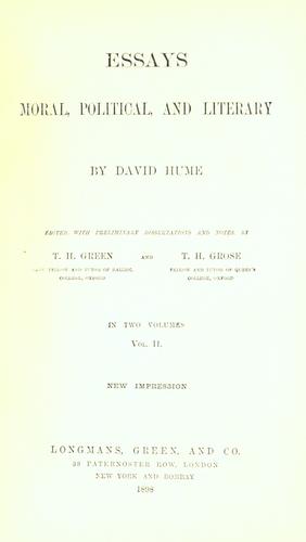 David Hume: Essays moral, political, and literary (1875, Longmans, Green, and co.)