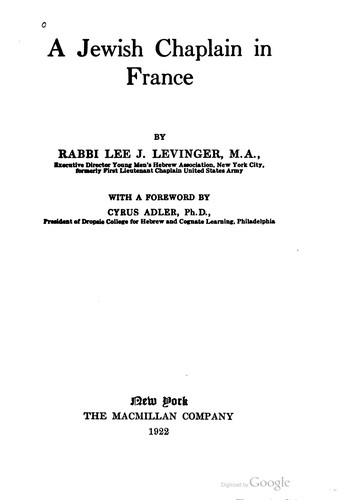 Lee J. Levinger: A Jewish chaplain in France (1921, The Macmillan Company)