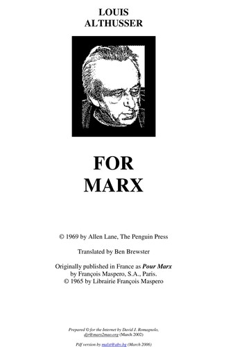 Louis Althusser: For Marx (Paperback, 1985, Verso)
