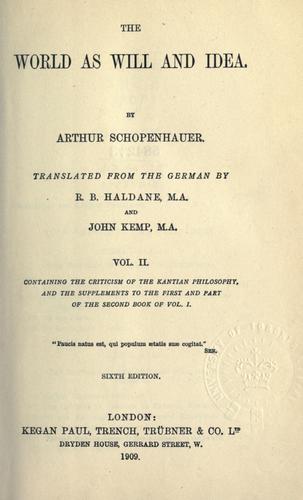 Arthur Schopenhauer: The world as will and idea (1909, Paul, Trench, Trübner)