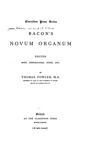 Francis Bacon: Bacon's Novum organum (Latin language, 1878, Clarendon Press)