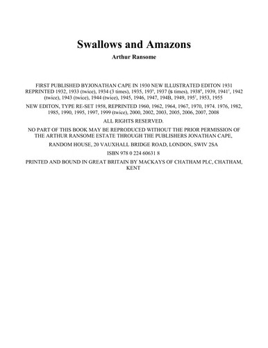 Arthur Michell Ransome: Swallows & Amazons (1958, J. Cape)