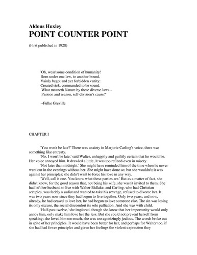 Aldous Huxley: Point counter point (Curzon Press)