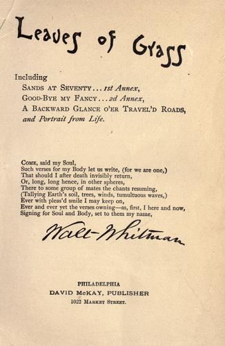 Walt Whitman: Leaves of Grass (1891, D. McKay)