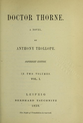 Anthony Trollope: Doctor Thorne (1858, B. Tauchnitz)