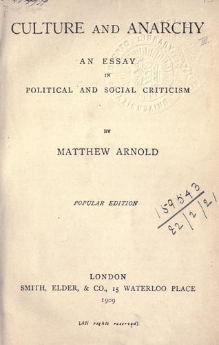 Matthew Arnold: Culture and anarchy (1894, Smith, Elder)