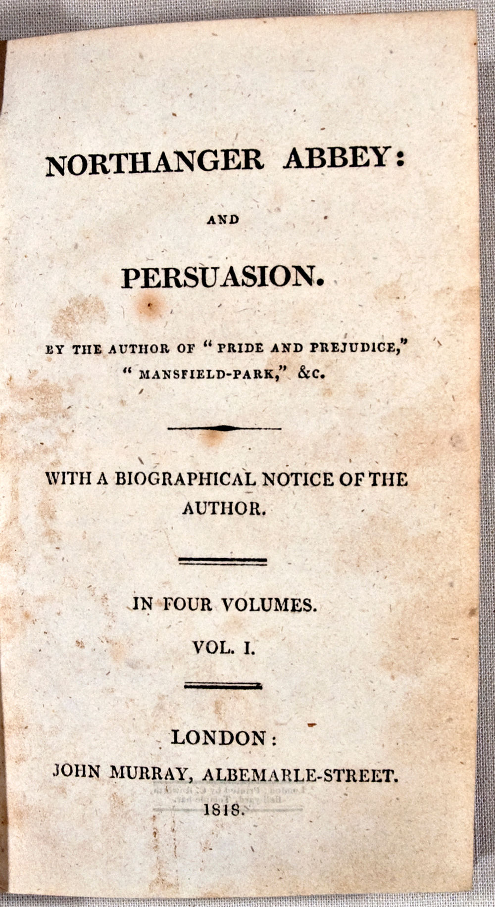 Jane Austen: Persuasion (1818, John Murray)