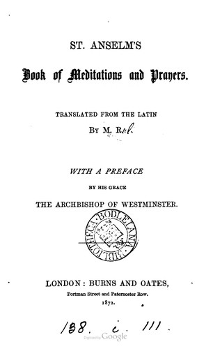 St. Anselm's Book Of Meditations And Prayers (1872, Burns and Oates)