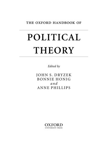 John S. Dryzek, Bonnie Honig, Anne Phillips: The Oxford handbook of political theory (EBook, 2008, Oxford University Press)