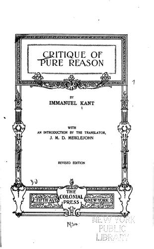 Critique of pure reason (1899, The Colonial press)