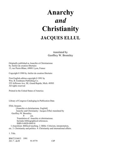 Jacques Ellul: Anarchy and Christianity (1991, W.B. Eerdmans)