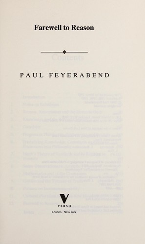 Paul Feyerabend: Farewell to reason (1987, Verso)