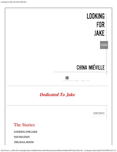 China Miéville: Looking for Jake (2005, Macmillan)