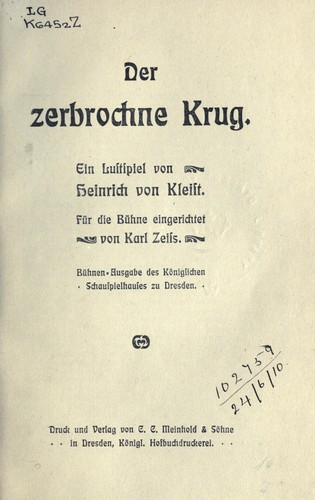 Heinrich von Kleist: Der zerbrochene Krug (German language, 1900, Meinhold)