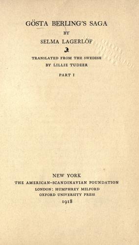 Selma Lagerlöf: Gösta Berling's saga... (1918)