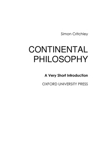 Simon Critchley: Continental philosophy (2001, Oxford University Press)