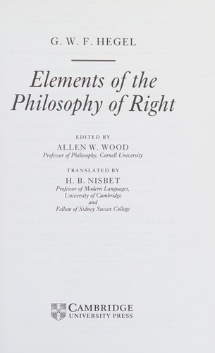 Elements of the philosophy of right (1991, Cambridge University Press)