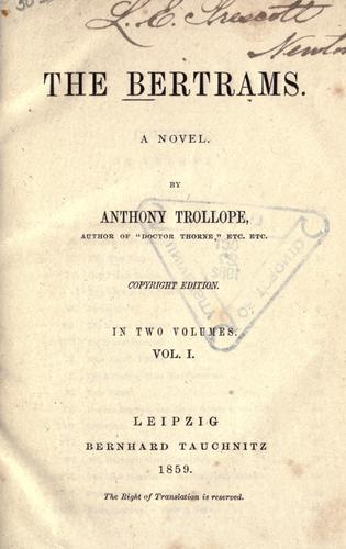 Anthony Trollope: The Bertrams (1859, B. Tauchnits)