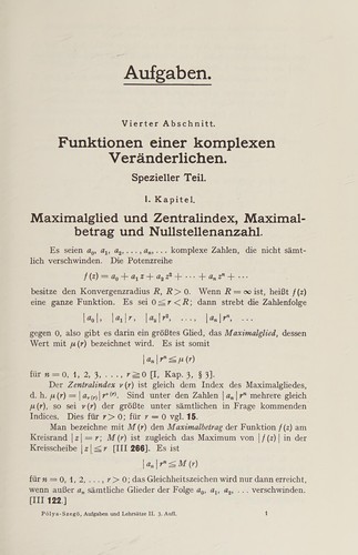 George Pólya: Aufgaben und Lehrsätze aus der Analysis (German language, 1964, Springer)