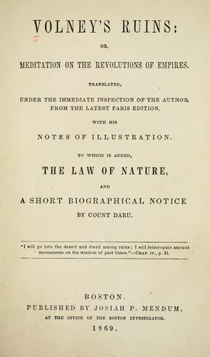Constantin-François Volney: Volney's Ruins (1869, Josiah P. Mendum)