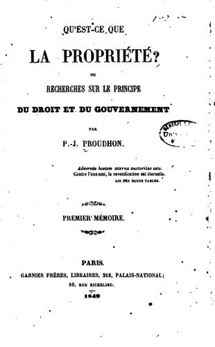 Pierre-Joseph Proudhon: Qu'est-ce que la propriété? (French language, 1966, Garnier-Flammarion)