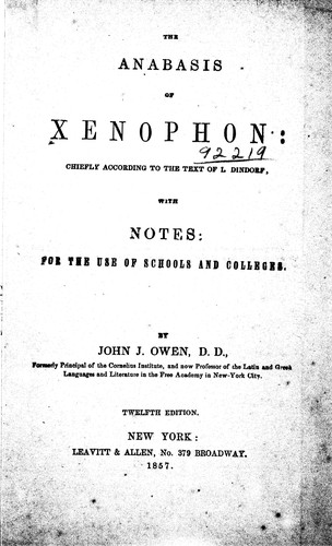 Xenophon: The Anabasis of Xenophon (1857, Leavitt & Allen)